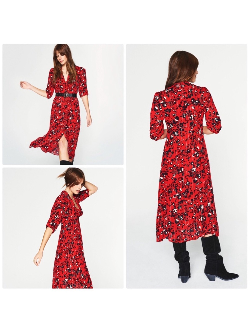 Ba&sh‎ Elfe Floral Print Woven Midi Dress Rouge